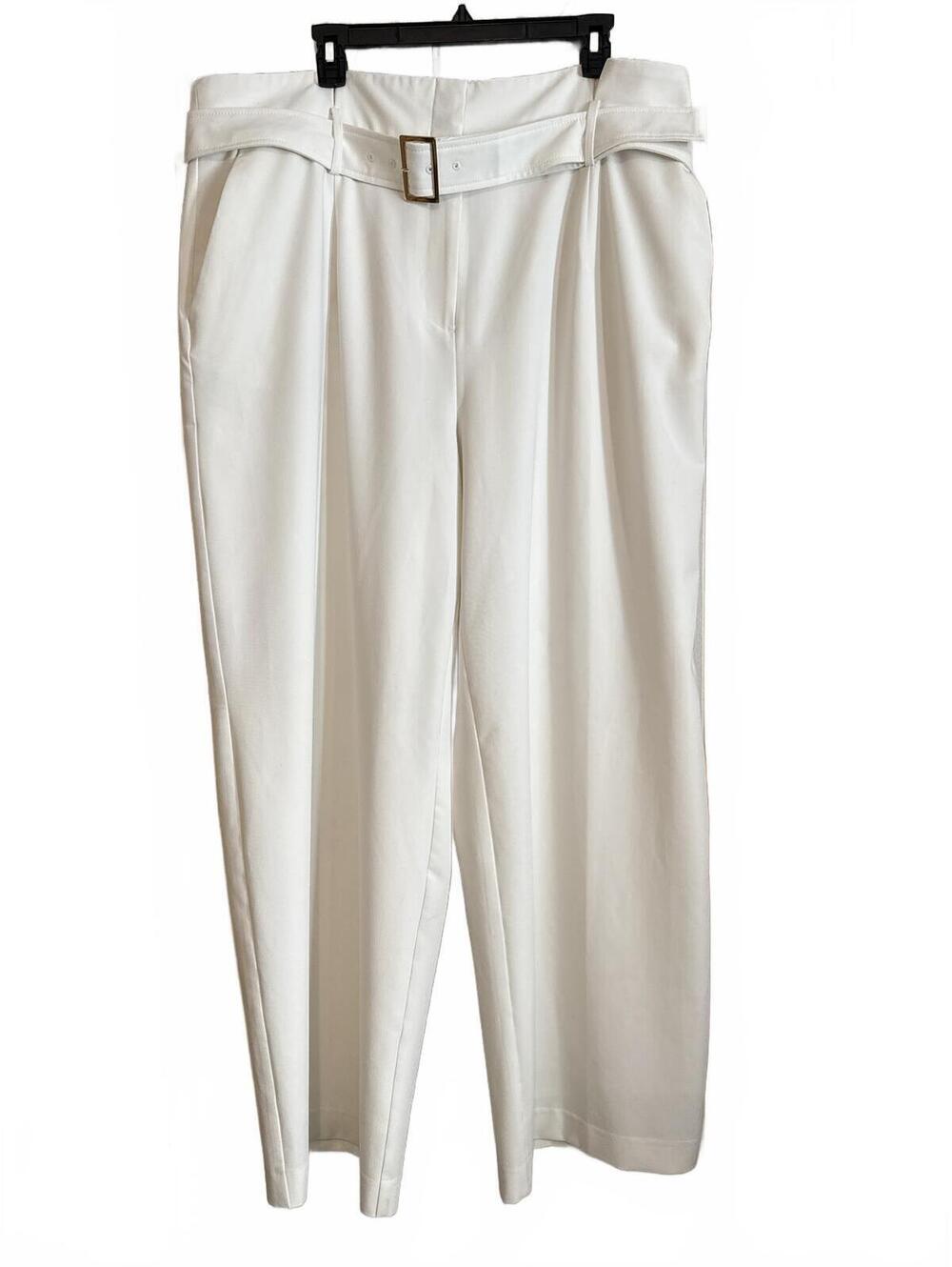 Worthington Woman White Belted Lined Wide-Leg Pants Size 18W